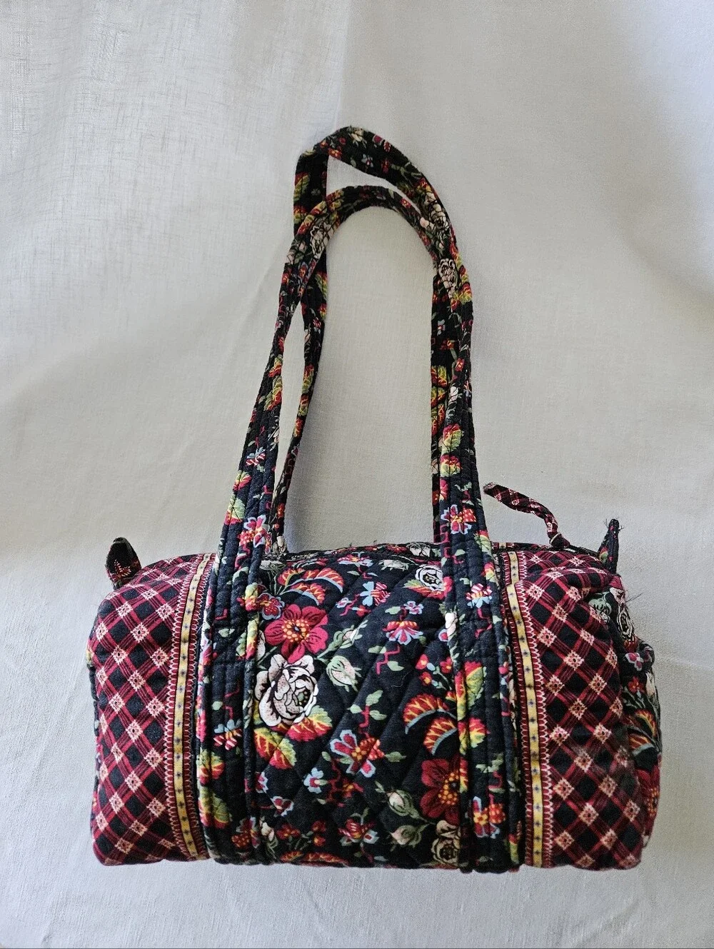 Quilted Floral Vera Bradley Mini Duffel in Black and Red - Women’s Shoulder Bag - Picture 1 of 9